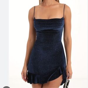 Lucy in the Sky Kailani Velvet Glitter Cowl Neck Mini Dress Navy Blue XXS